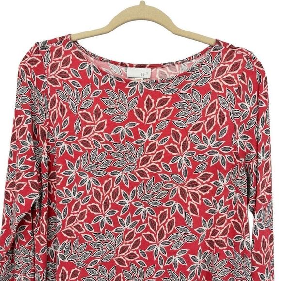 J. Jill 3/4 Sleeve Leaf Print Tunic Top Coral Black Medium - Picture 3 of 7